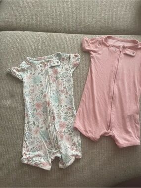 Carter's Floral & Pink Short Sleeve Zip Rompers - Pink and Multi